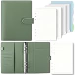 SKYDYE A5 6 Ring Binder - 135 Sheet Refill Paper, A5 Ring Binder Notebook with Pockets and Dividers for School Notes and Travel Diaries (Olive Green)