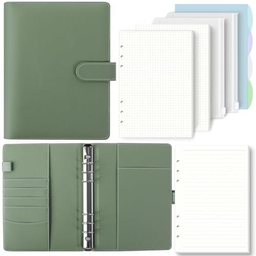 SKYDUE A5 Ringbuch, Ringbuch A5 Nachfüllbar,135 Blätter Nachfüllpapier, Notizbuch Mit Bindertaschen, a5 Binder Für Schulnotizen Und Reisetagebücher (Olivgrün)