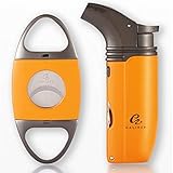 シガーカッター防風ライターセット調整可能な二重炎ステンレス鋼はさみシガーアクセサリーシガーギフトセット用ポータブル,yellow