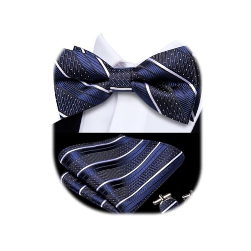 Image of Dubulle Mens Paisley Striped Bowtie Set Pre-tied Bowtie for Men and Pocket Square Set Wedding Business