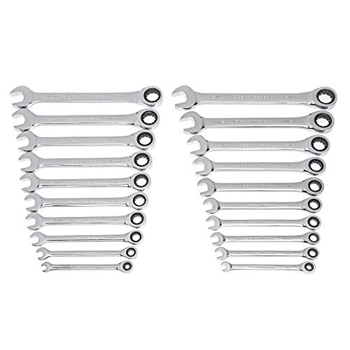 GEARWRENCH 20 Piece Ratcheting Combination Wrench SAE/Metric, Silver – 35720A-02