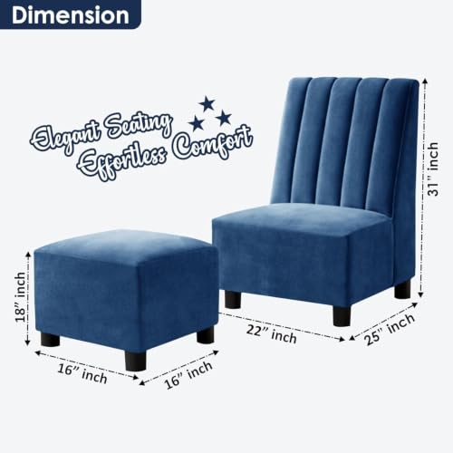 Image of Rosebell Sofa Set with Ottoman Combo One Seater Sofa Set with Matching Footrest for Living Room & Bedroom, Office - Blue