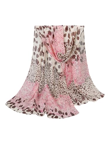 OYOANGLE Women's Leopard Print Head Hair Scarf Lightweight Chiffon Wraps Bandana Shawls