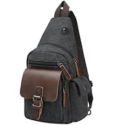SUIKIHUM Canvas Sling Bag for Women Men, Crossbody Backpack Vintage, Shoulder Bag W/Leather Accen...