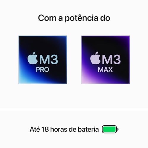 MacBook Pro (2023). O notebook da Apple com chip M3 Pro,CPU de 12-core e GPU de 18-core:Tela Liquid