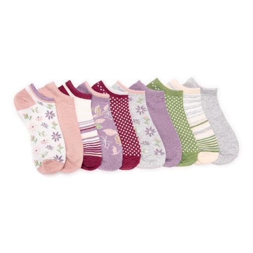 MUK LUKS Women's 10 Pack Low Cut Socks, Floral, OS