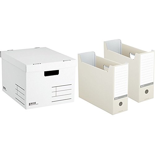 コクヨ 収納ボックス NEOS Lサイズ フタ付き ホワイト + ファイルボックス NEOS A4 オフホワイト セット