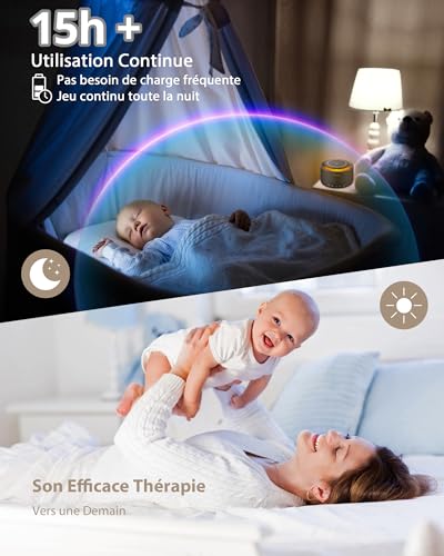 HOMGEN Machine à Bruit Blanc, 30 Sons Apaisants, 30 Niveaux de Volume, Fonction Mémoire, Machine à Bruit Alimentée par Piles, Machine à Bruit pour le Sommeil des Adultes et Bébés (Noir) – vue 5