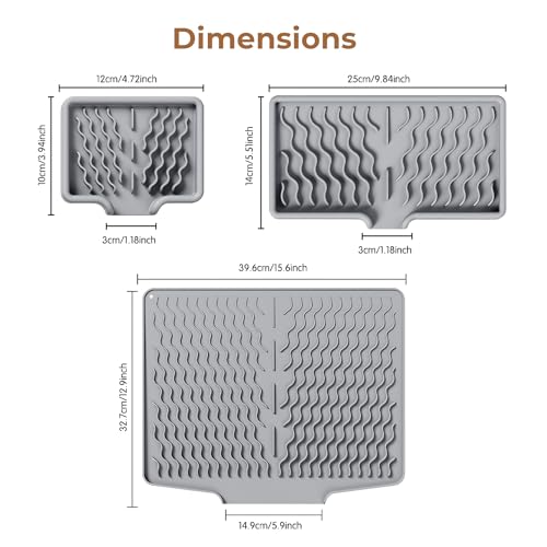 Image of HomeEssentials 3 Pcs Silicone Dish Drying Mat for Kitchen Counter, Non-Slip Heat Resistant Drainer Pad, Soap & Sponge Draining Mat for Sink, Quick-Dry Silicone Drying Pad for Countertop (Grey)