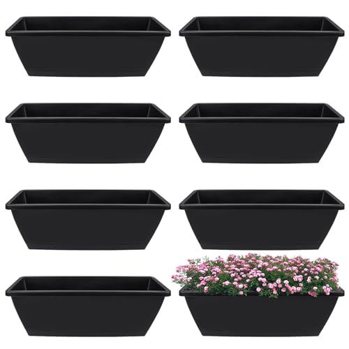 8Pcs Rectangle Plant Pot Rectangle Window Box Planter 17 Inch Black Herb Planters with Tray Herb...