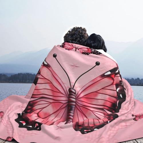Couverture micro polaire rose papillon, plaid doux et chaud - 6