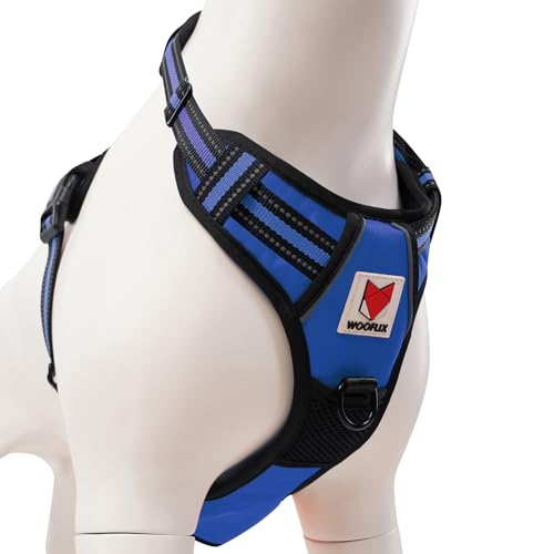 Image of Wooflix Heavy Duty Reflective Dog Harness for Large Sized Breed Dogs - No Pull, No Choke Harness for Dog with Adjustable Chest Belt with Soft Padded Handle | Blue - Size: Large (22kg to 32kg Dog)