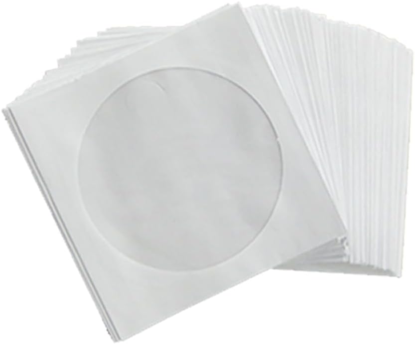 100Pcs White CD Disc Paper Bags with Flap, 12cm | White Paper Cardboard Envelopes, Window Cut Out Flap, Disc Blu-ray Media Storage, Protective Sleeves