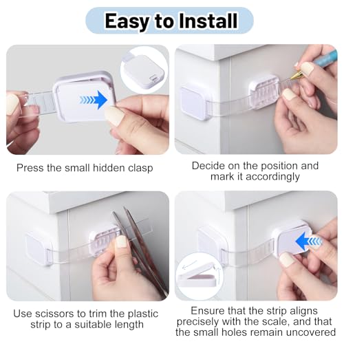 6-Pack Adhesive Baby proofing Strap Locks, Child Proof Cabinet Latches for Drawers, Microwave, Oven, Trash Can, Refrigerator, Toilet Lid, Adjustable No Drilling Need
