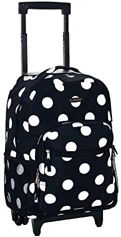 Rockland Double Handle Rolling Backpack, Black Dot, 17-Inch