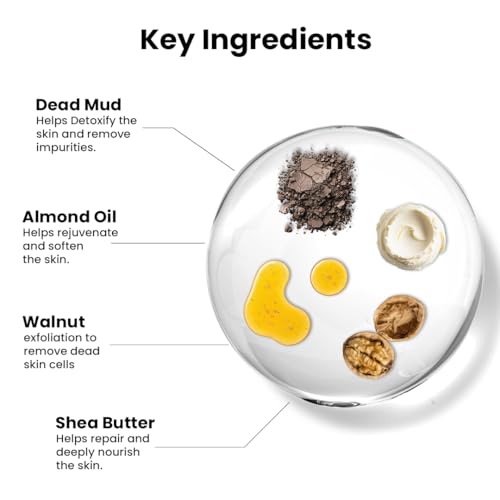 Image of Dead Sea Mud Face & Body Scrub - 200 g | Lactic Acid | Body Polish | Walnut Beads Scrub | Deep Exfoliation, Detan & Moisturization | Shea Butter, Almond Oil & Walnut Beads | For Smooth, Glowing Skin | SLS & Paraben Free | Men & Women