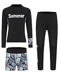Hedmy Girl's Three-Piece Long Sleeves Swimsuits UPF50+ Rash Guard Bathing Suits Fashion Quick Dry Diving Suits Black 11-12 Years