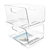 Isaac Jacobs 2-Piece (11.9' x 8.6' x 6.1') Large Deep Stackable Clear Storage Bins w/Open Front, Versatile Use, Set of 2, Desk, Office, Bathroom,...