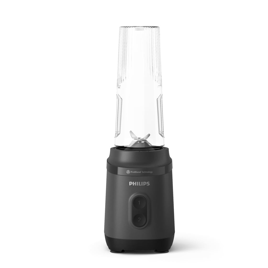 Philips Blend & Go 3000 Serisi Mini Smoothie Blender – 350W, 0,6L Taşınabilir şişe, Paslanmaz çelik bıçaklar, 2 Hız Ayarı, Bulaşık makinesinde yıkanabilir, ProBlend Teknolojisi, Siyah (HR2672/00)