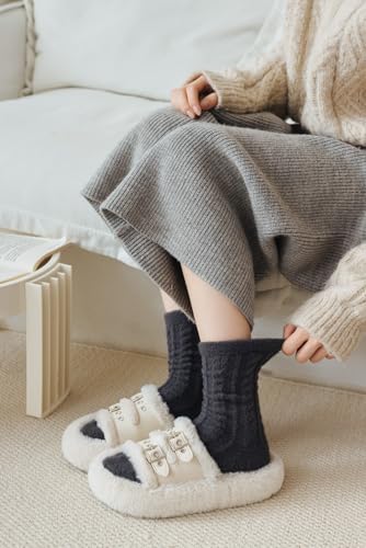 Image of Kelabia Women Fuzzy Socks Warm Fluffy Soft Japanese Thick Slipper Cute Aesthetic Fleece Long Socks
