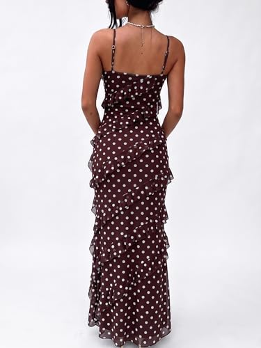 Image of HOCILLE Women's Sexy V Neck Backless Bodycon Spaghetti Strap Elegant Ruffle Maxi Cocktail Party Dresses