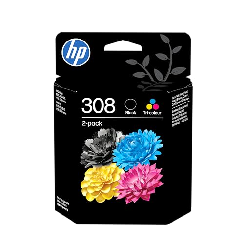 HP 308 Schwarz und Tri-Color Original Druckerpatronen, 2er-Pack DeskJet 2900, 4300 Envy 6100e, 6500