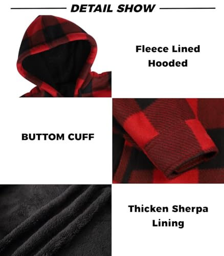 Image of LeeHanTon Mens Flannel Jackets Sherpa Lined Fleece Zip Up Winter Warm Workout Plaid Sweatshirt with Hood