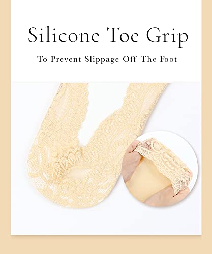 Panda Bros 6 Pairs Women's Lace No Show Socks Low Cut Non Slip,Invisible With Flats,Pumps,Boat Liner Socks(5-7.5) #TOP2