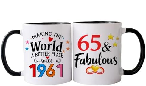 PEJAFAN 1961 65th Birthday Gifts For Women Coffee Mugs, 65 year old Birthday Gift Ideas for Women Her Man, Dad, Husband, 65th Birthday Cups Black White 11oz (65)
