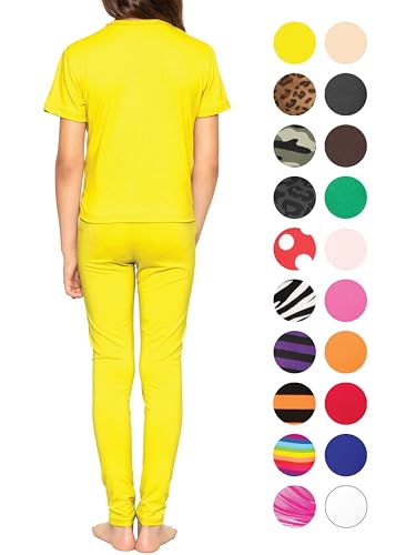 Image of STRETCH IS COMFORT Girls 2 Piece Hoodie Short Sleeve Long Sleeve Crew Neck Top and Leggings Set Kids Thermals Underwear Set