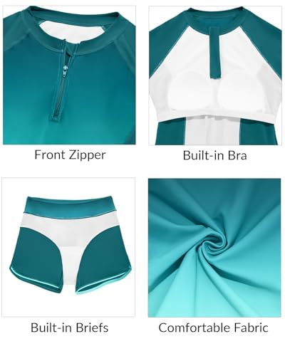 Women Long Sleeve Rash Guard - Two Piece Swimsuit with Shorts UPF 50+ Bathing Suit Built in Bra Surf Swim Shirt3