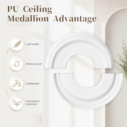 Image of 2pcs Ceiling Medallion for Light Fixtures Chandeliers,White,Elegant | Molded PU Ceiling Decor, Lightweight Decorative Trim, for Ceiling Fan, Chandelier and Indoor Lighting Fixture Home Renovation