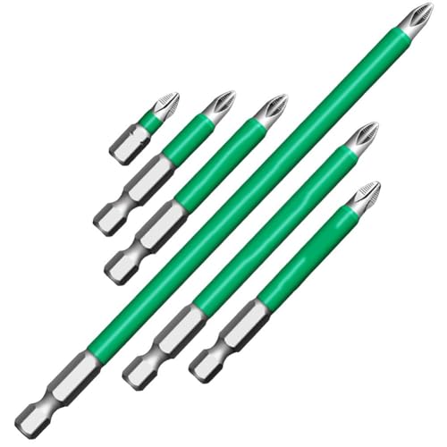 Niceminiwall Juego de 6 brocas magnéticas antideslizantes con cabeza cruzada para destornilladores eléctricos, brocas de acero de aleación de alta dureza en múltiples longitudes (25 mm a juego de 6