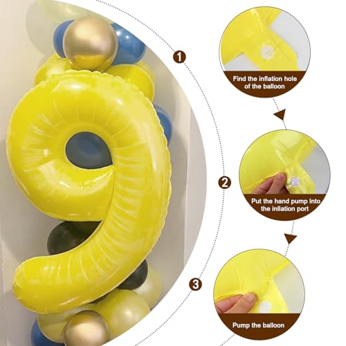 Image of Number Balloons 9 Balloon Yellow for 9th Birthday Party Decoration, 40 inch | Saturated Color, Large 40 inch, With Inflation Straw & Hanging Holes, Great for Thanksgiving, Labor Day, Vintage Theme Party