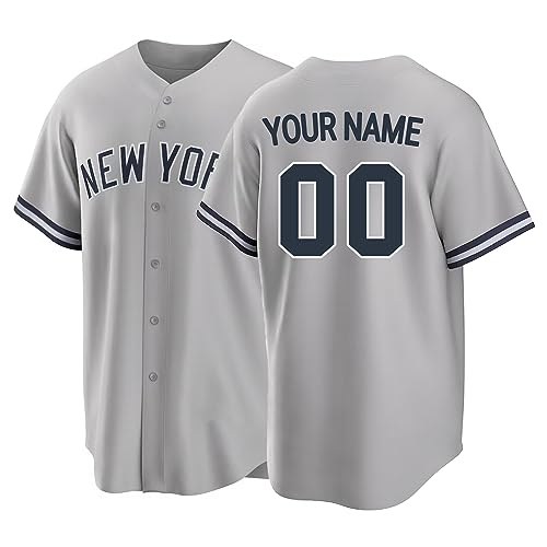 CHJNUUNL Custom Personalized Baseball Jersey Customizable with Player Name and Number for Adult and Youth, Small-6X-Large, Gray-1