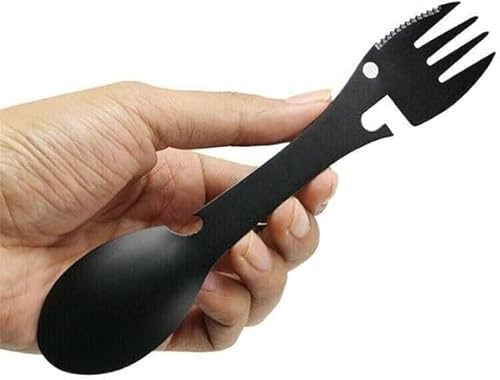Travel Cutlery - Premium Spork Reusable- Portable Camping Cutlery Set,Bottle Can Opener Outdoor Spoon Fork Eating Multi-Tool Utensil (Black)