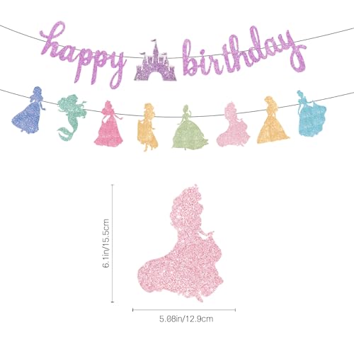 Image of Princess Birthday Banner Decorations - Pink Happy Birthday Garland Glitter Bunting for Girls Coquette Birthday Party Decorations Favor Supplies