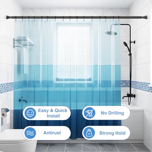 Image of Tension Curtain Rod 45-77 Inch 2Pack Black Shower Tension Rod Adjustable Curtain Rods No Drilling Shower Curtain Rods for Bathroom,Doorway,Closets,Windows