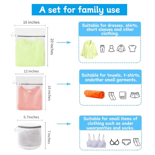Xiaozhihui 3Pcs Mesh Laundry Bags For Delicates,With Upgrade The Hanging Ring,Premium Bra Lingerie Wash Bags,Travel Storage Organize Bag,Jeans,Hosiery,Stocking (1Large 16X20,1Medium 12X16,1Lingerie Wash Bags) thumb #5