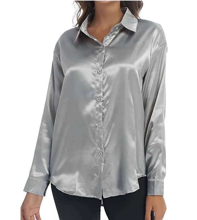 Image of Bowrain Satin Silk Fabric Spread Collar Full Sleeve Top Shirt for Women and Girl