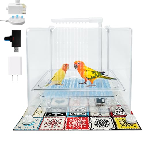 Arfubye Large Parrot Bathtub Wireless Automatic Bird Bath Shower with Water Circulated Controller Contains USB and Power Plug Pet Birds Bath for Parakeets Cockatiel African Grey Lovebirds Finches