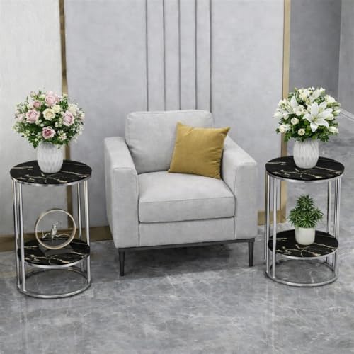 Image of Plant Stand Indoor Outdoor Metal, 2-Tier Modern Plant Shelf, Corner Flower Pot Holder, Plant Stand Table for Living Room Balcony Patio Garden Entryway Set Of 2 (Silver & Black)