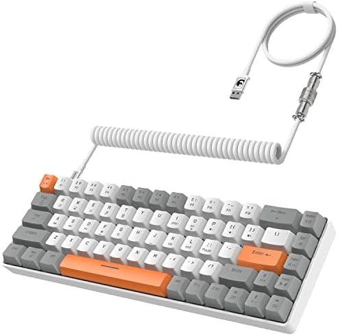 YINDIAO T8 60% Gaming Keyboard,68 Keys Compact Mini Wired Mechanical Keyboard with 18 Chroma RGB Backlit,Red Switch,USB C Coiled Keyboard Cable,for PC,Laptop,Mac,PS4,XBOX-Light Grey