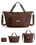 BAGSMART Foldable Travel Bag, 37L Expendable Personal Item Bag, Lightweight Weekender Bags for Women, Water Resistant Extra Carry on for Travel, Chocolate