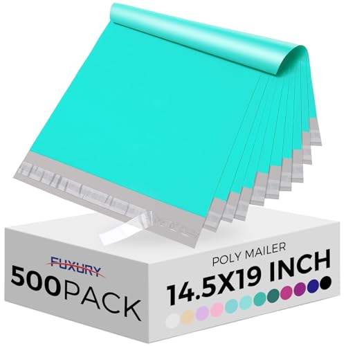 Fuxury 500Pcs Poly Mailers 14.5x19", Bulk Shipping Bags for Clothing Teal