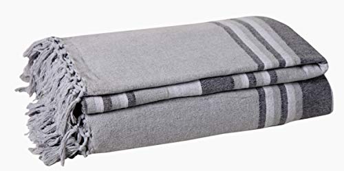 EHC Natural Cotton Textured Kerala Pattern Stripe Throw Kerala For Sofa Arm Chair Bedspread Settee Single Throw - 150 x 200 cm