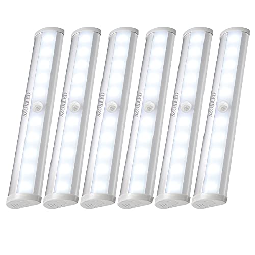 Motion Sensor Light, Closet Lights Battery Operated Under Cabinet Lighting, Wireless Under Counter Light, Stick on Lights Night Light Bar Hallway Light Stairs Lights, White 6 Pack