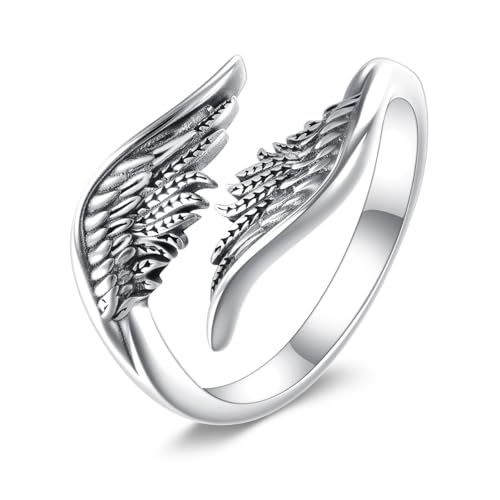 Bague aile d'ange argent 925 ajustable plume, bijou chrétien pouce pour femme