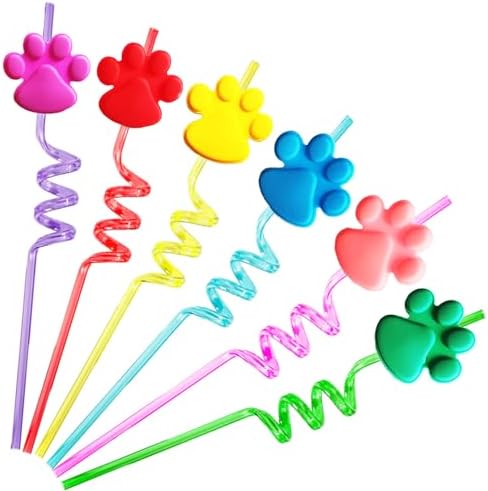 Paw Straws Birthday Party Decorations Supplies, 24pcs Paw Print P...