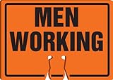 Accuform Signs FBC754 Plastic Traffic Cone Top Warning Sign, Legend MEN WORKING, 10 Length x 14 Width x 0.060 Thickness, Black on Orange by Accuform